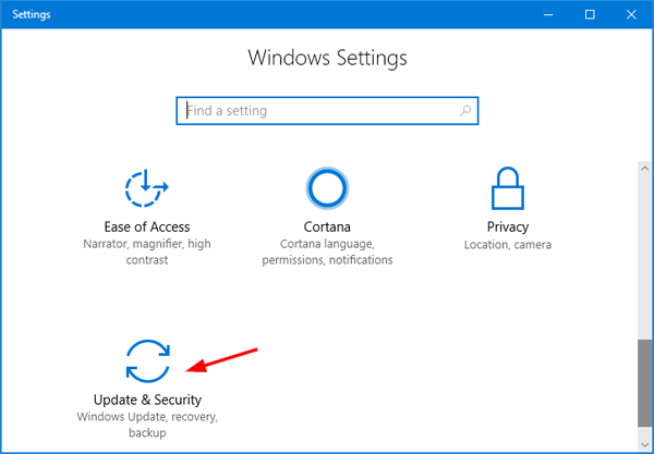 Windows Settings update & security